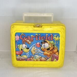 Vintage 1978 Thermos Garfield & Odie Yellow Plastic Lunch Box only AS IS
